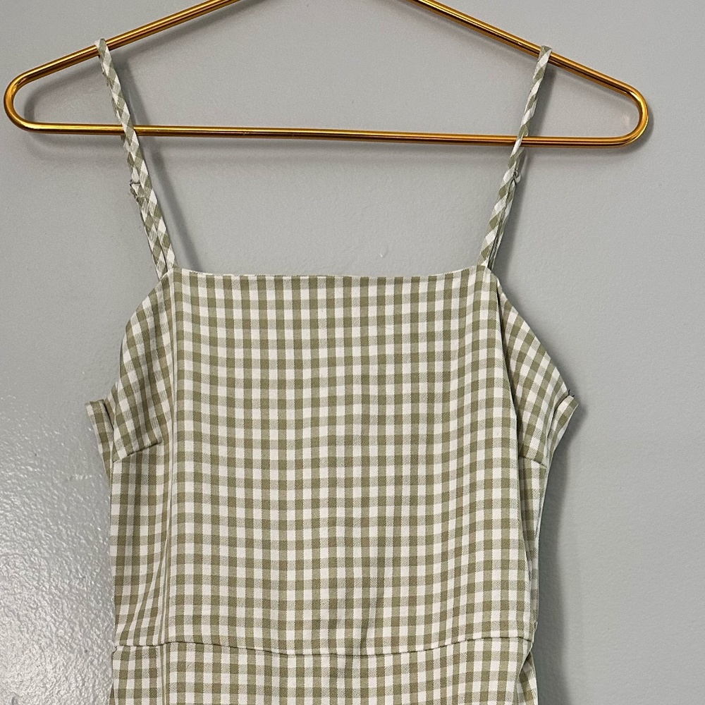 Miss Guided Light Green Checkerd Print with Straps and Ruffle Dress